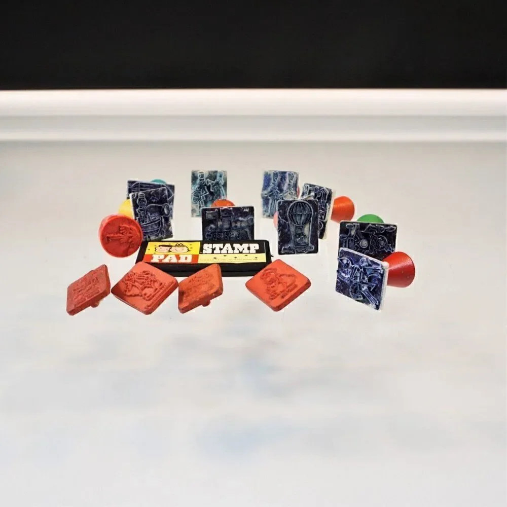 Vintage Kids Rubber Stamps Mixed Lot of 14 With Stamp Pad Kids Crafts